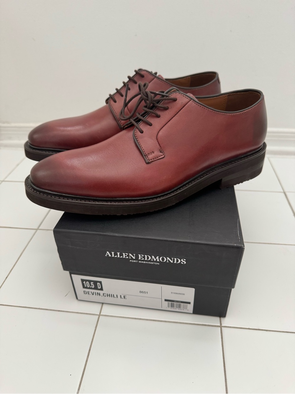 Allen Edmonds Plain-Toe Derby in Chili Leather